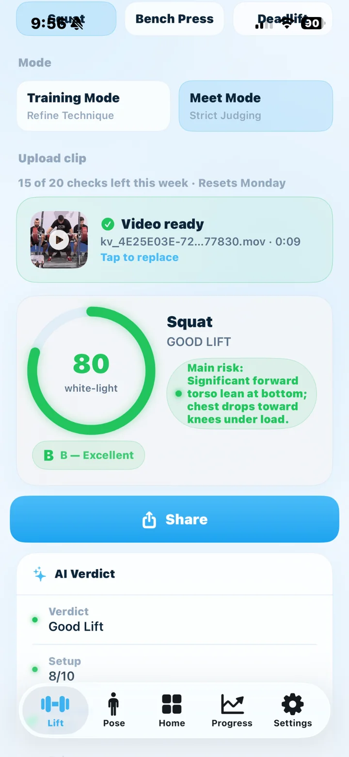 KiloVerdict good lift analysis result